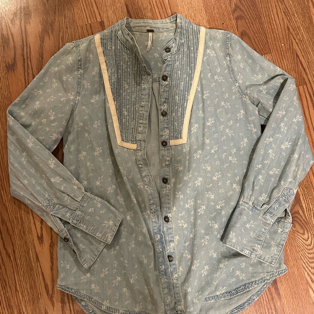 Free People Blue Casual Button Down Shirt Relaxed Fit